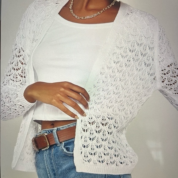 CCK Style Sweaters - CCK Style Cardigan in White Long Sleeves Open Knit Womens Size XL NWT